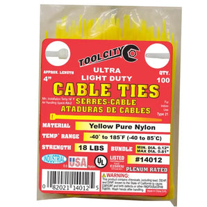 Tool City Cable Tie Light Duty Yellow 14012 4"