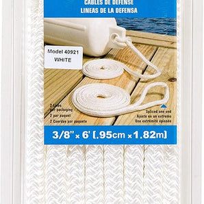 Seachoice Fender Line White Braided 3/8in x 6ft 2pk 50-40921