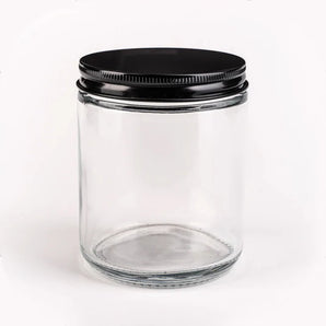 Glass Jar W/Black Metal Lid- 8 Oz