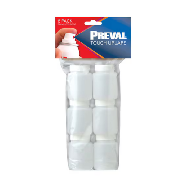 Preval plastic touch-up jars supplied as one pack of six containers