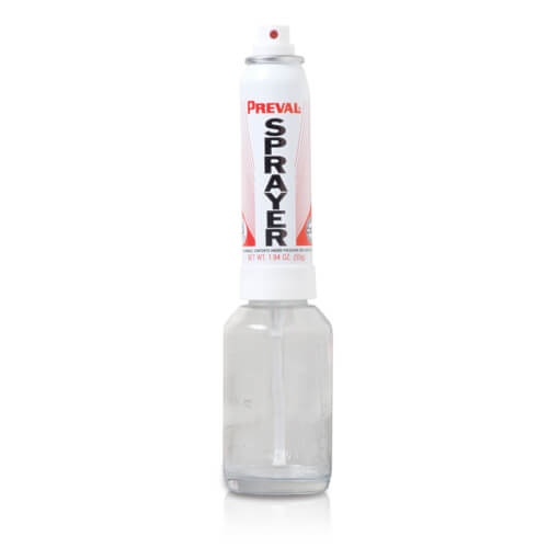 Preval sprayer with aerosol power unit and glass reservoir