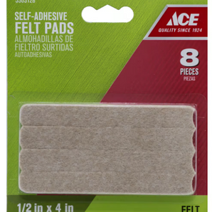 Ace Felt Self-Adhesive Protective Pad Brown Rectangle 1/2inx4in 8pk 5303128