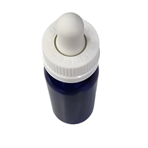 blue dropper bottle with white lid