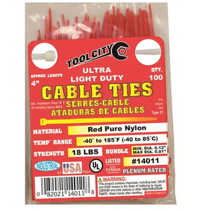 Tool City Cable Tie Light Duty Red 14011 4"