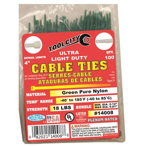 Tool City Cable Tie Light Duty Green 14008 4"
