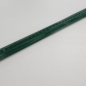 Metal sign post with holes for bolts, powder coated dark green