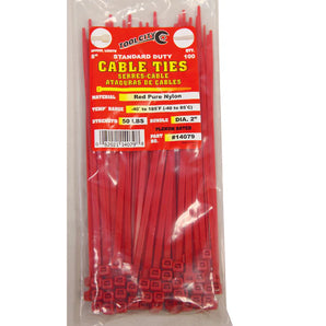 Standard Duty Red Cable Ties - 8in 100pack
