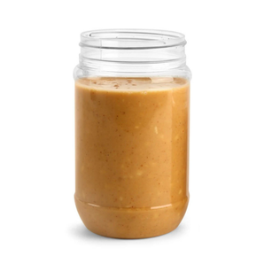 open plastic peanut butter jar