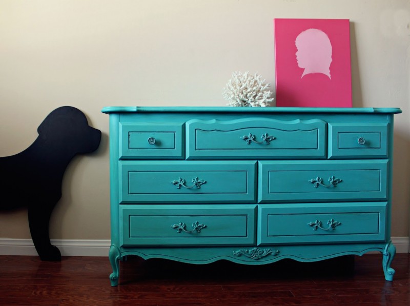 Turquoise dresser shown in Preval manufacturer project imagery