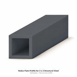 Redco UHMW flyte profile for 3 x 3 steel R-4151 dimensioned end view in yellow