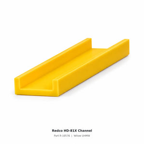 Redco HD-81X UHMW chain channel R-10576 dimensioned end view in yellow