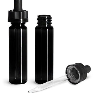 1oz Black PET Cylinder w/ Child Resistant Glass Dropper