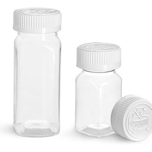 4oz Clear PET Square Bottle W/ White Child Resistant Cap